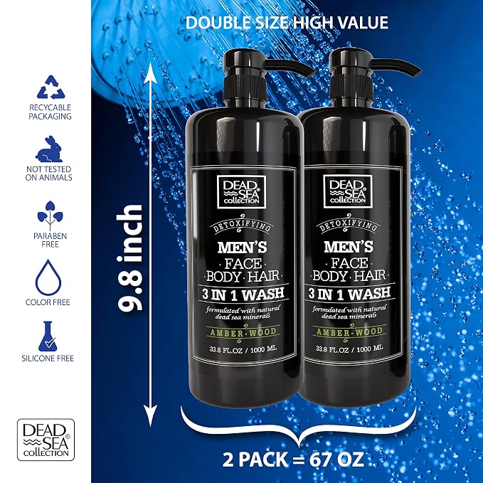 Dead Sea Collection Mens Body Wash 3 in 1 – Amber Wood Body Wash - Image 3