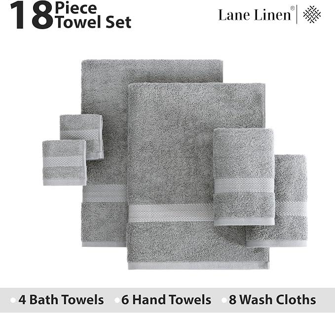 LANE LINEN 100% Ring Spun Cotton Bath Towel Set - Image 4