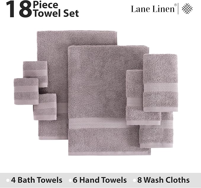 LANE LINEN Ring Spun Cotton Bath Towel Set, 8 Washcloths, 6 Hand Towels - Image 4