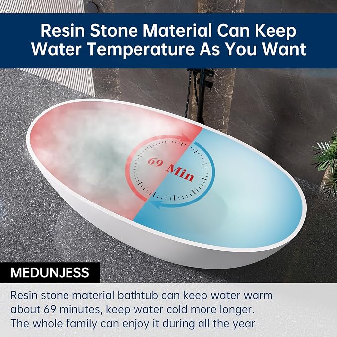71'' Resin Stone Soaking Bathtub Freestanding Bathtub Solid Surface Modern Tubs - Image 8