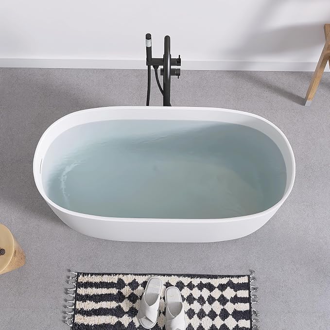 SJ STAR&JANE 47" Solid Surface Freestanding Bathtub Modern Stone Resin Oval - Image 9