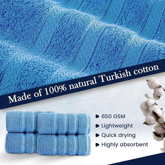 HALLEY Turkish 4 Pack Premium Hand Towels 650 GSM Highly Absorbent Super Soft - Image 4