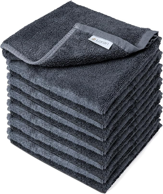 Charcoal Grey Extra Large Washcloths Set of 6 Soft Body Cloths 13” x 13” 70% by Loran