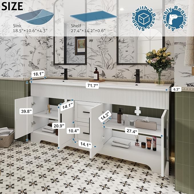 eclife 72" Bathroom Vanities Sink Combo - Image 2