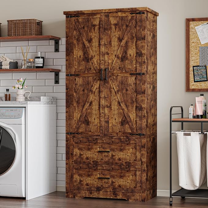 Pantry Organizers and Storage Cabinet, 71” Barn Door White Kitchen Cabinet - Image 7