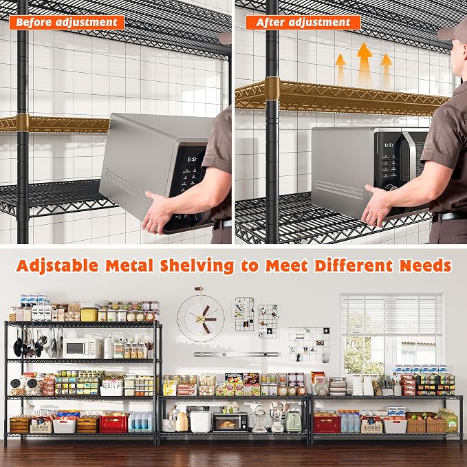 REIBII 60" W ×24" D×65.3" H, 4 Tier Wire Shelving 2878LBS Heavy Duty Steel - Image 5