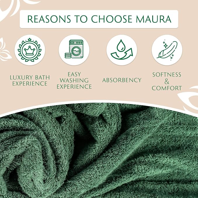 MAURA Hunter Green Hand Towels for Bathroom. Luxury Turkish Cotton Bath Hand - Image 4
