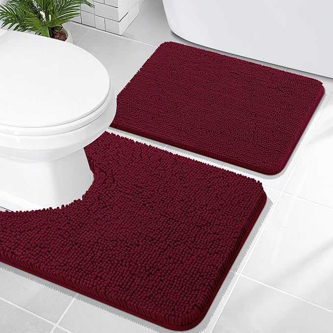OLANLY Bathroom Rugs Sets 2 Piece, Soft Absorbent Chenille Bath Mats and by OLANLY