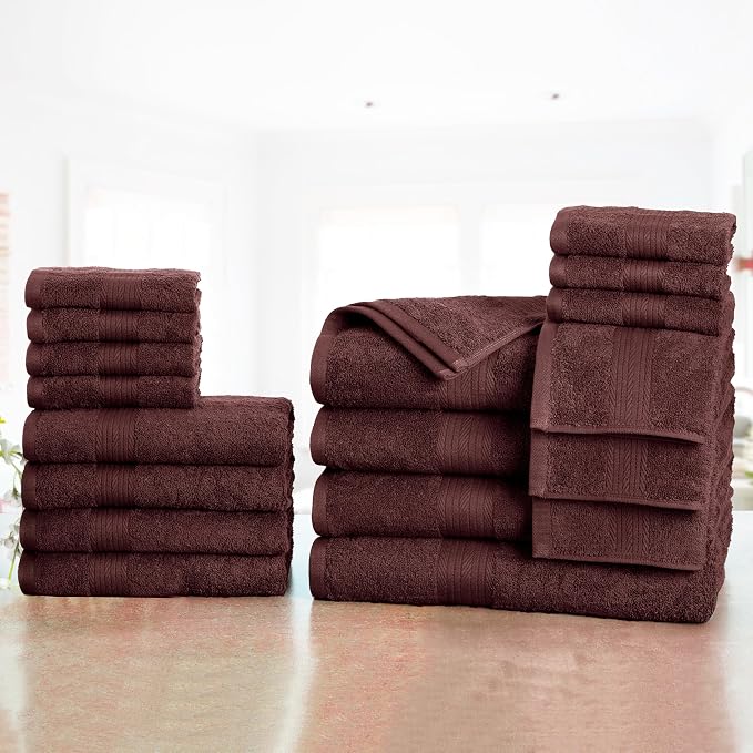 Ample Decor Bathroom Towel Set of 18-4 Hand Towel, 4 Bath Towel, 10 Wash Cloths - Image 2