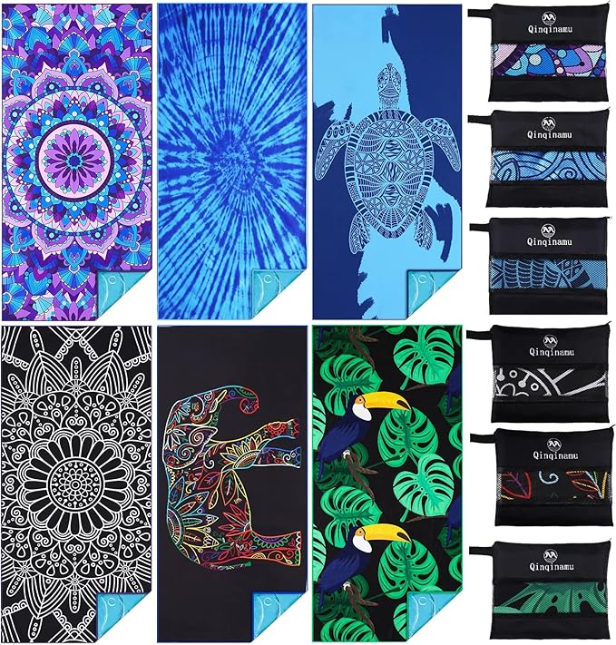 6 Pack Microfiber Thin Lightweight Beach Towel Oversized 71x32 Extra Large Sand by Qinqinamu