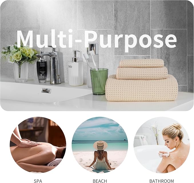 New Microfiber Waffle Bath Towels, 3 Pieces, Fast Drying, Lint Free, Includes - Image 5