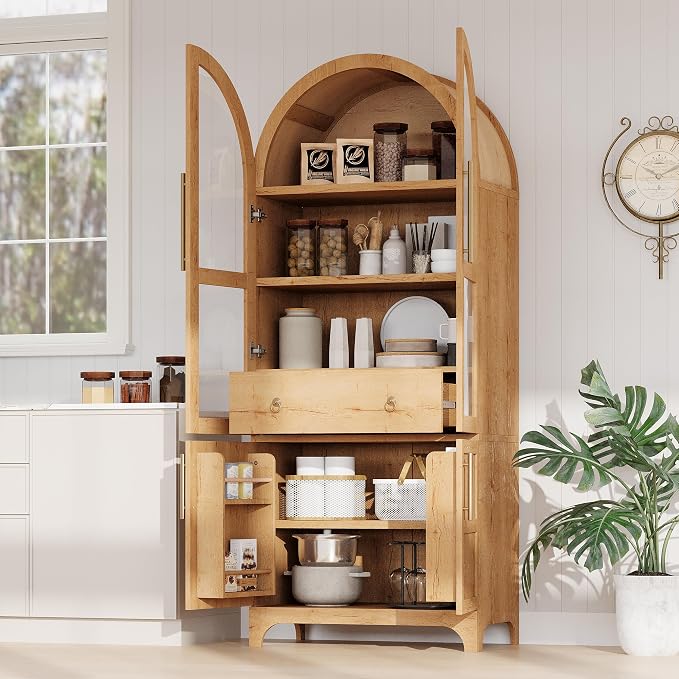 71" Tall Arched Kitchen Pantry, Mid-Century Pantry Cabinet - Image 7