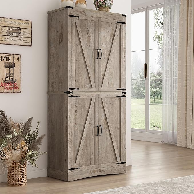 71" Tall Kitchen Pantry, Farmhouse Storage Cabinet by Hlivelood