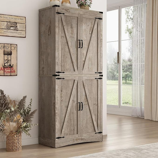 71" Tall Kitchen Pantry, Farmhouse Storage Cabinet by Hlivelood