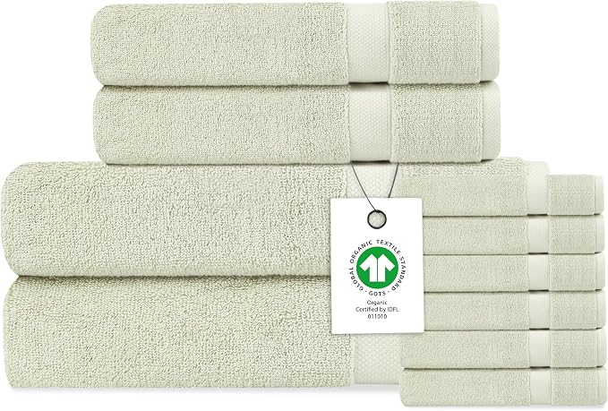 Delara Organic Cotton Luxuriously Plush Bath Towel 10 Piece Set|GOTS & Oeko-TEX by Delara