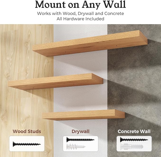Floating Shelves for Wall, 7.9" Deep Wall Mounted Wood Shelves for Bathroom - Image 6