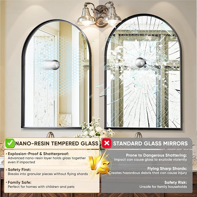 Arched Mirror 22"x30", Bathroom Mirror, Wall Mounted Vanity Mirror - Image 6