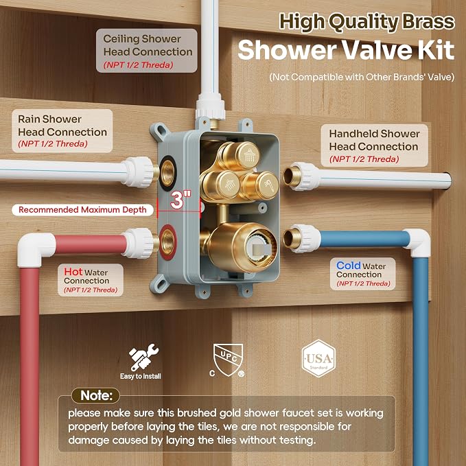 Gold Shower Faucet Set, Brushed Gold Shower System, Dual Gold Shower Head - Image 4