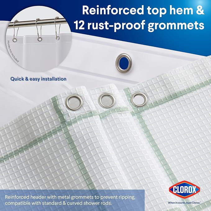 CLOROX Bathroom Waffle Windowpane Pattern Shower Curtain - Image 5