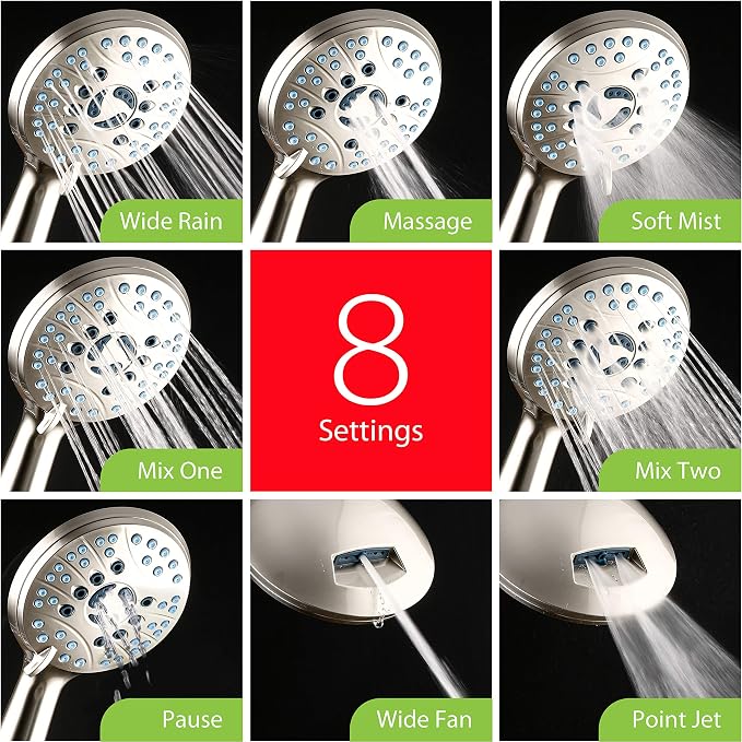 Hotel Spa AquaCare High Pressure 8-mode Handheld Shower Head, Anti-clog Nozzles - Image 4