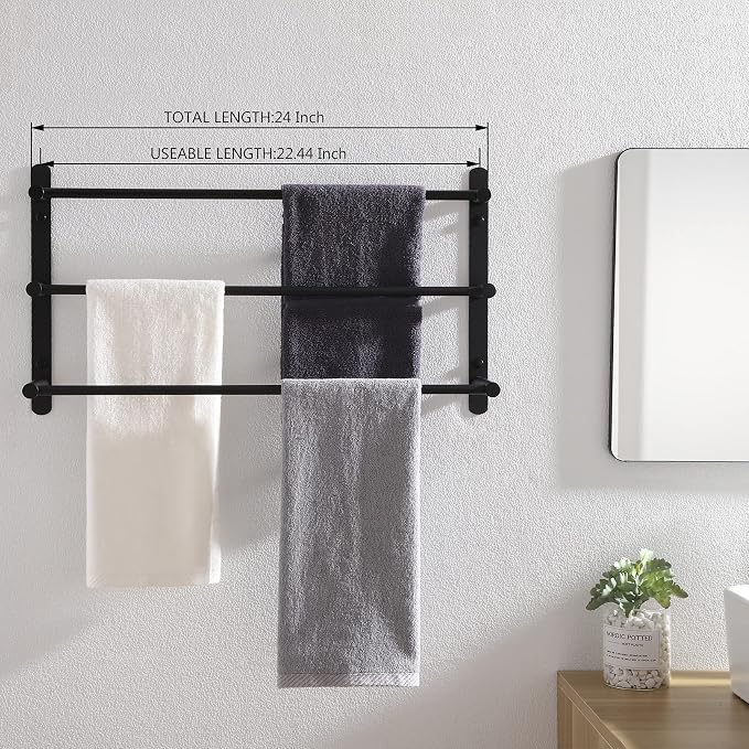 KOKOSIRI Bath Towel Bars Matte Black Bathroom 3-Tiers Ladder Towel Rails Wall - Image 6