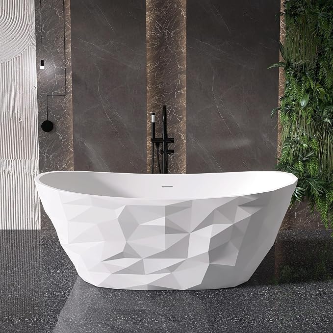 64'' Stone Resin Solid Surface Freestanding Bathtub, Modern Elegant Design by MEDUNJESS