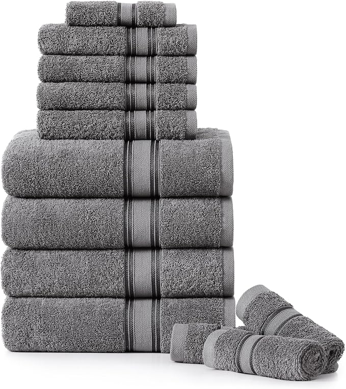 LANE LINEN Towel Set of 12 – 100% Mercerized Cotton, Zero Twist, 4 Large Bath by LaneLinen