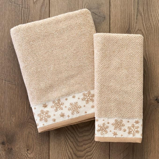 SKL Home Christmas/Winter Heather Snowflake 100% Cotton Premium Bath Towel - Image 4