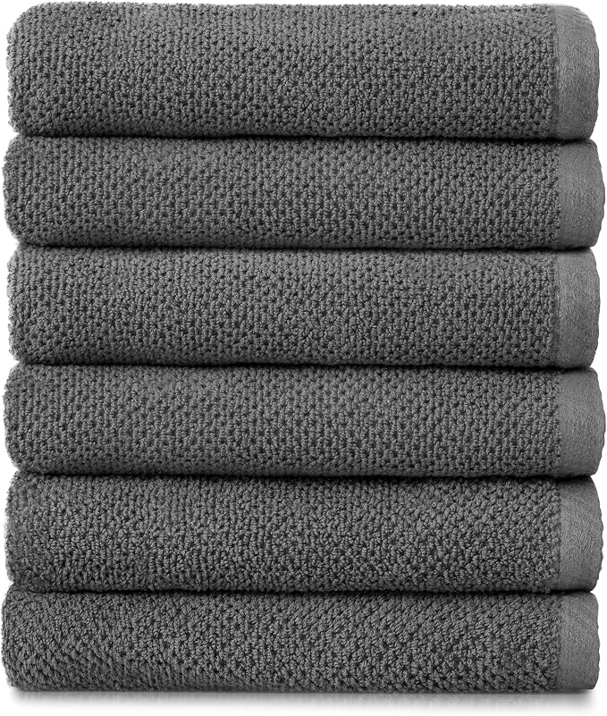 Welhome Franklin Premium 6 Pack Hand Towels Popcorn Textured Charcoal Bathroom - Image 7