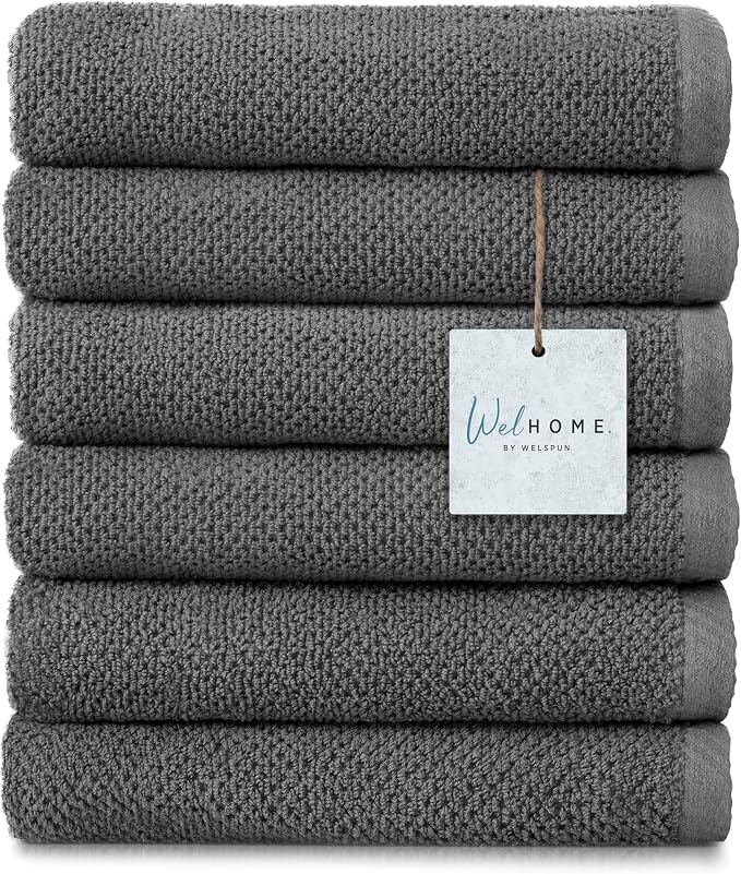 Welhome Franklin Premium 6 Pack Hand Towels Popcorn Textured Charcoal Bathroom by WelhomeByWelspun