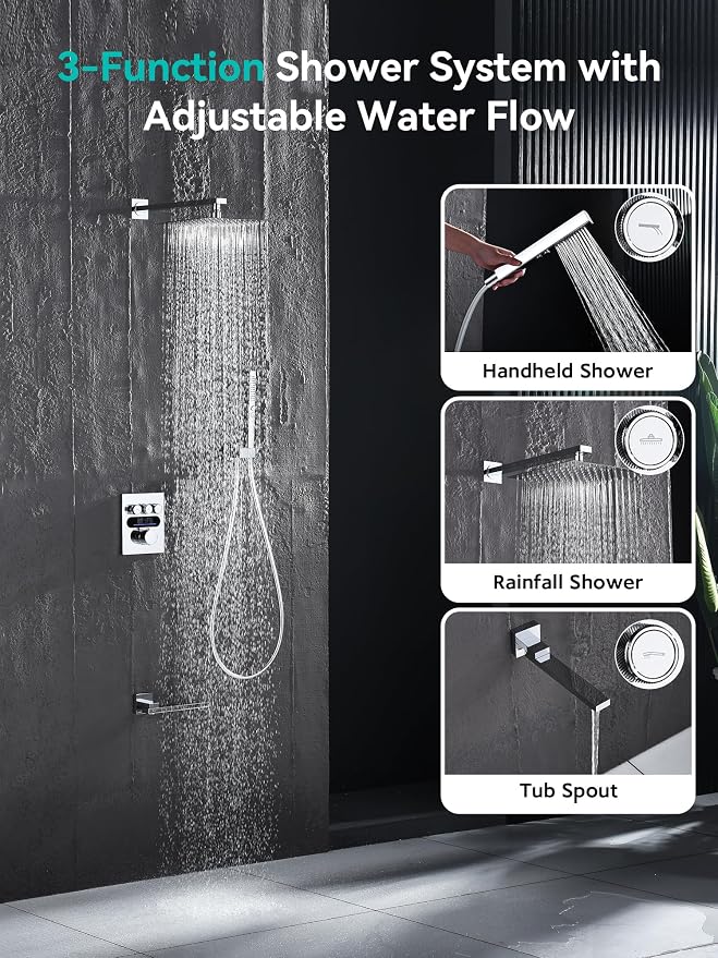 Lefton Shower System in Fahrenheit Display, 10” Overhead Shower Head - Image 2