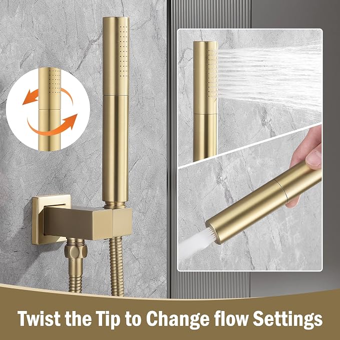 12 Inch Rain Shower System, Brushed Gold Shower Faucet Set - Image 6