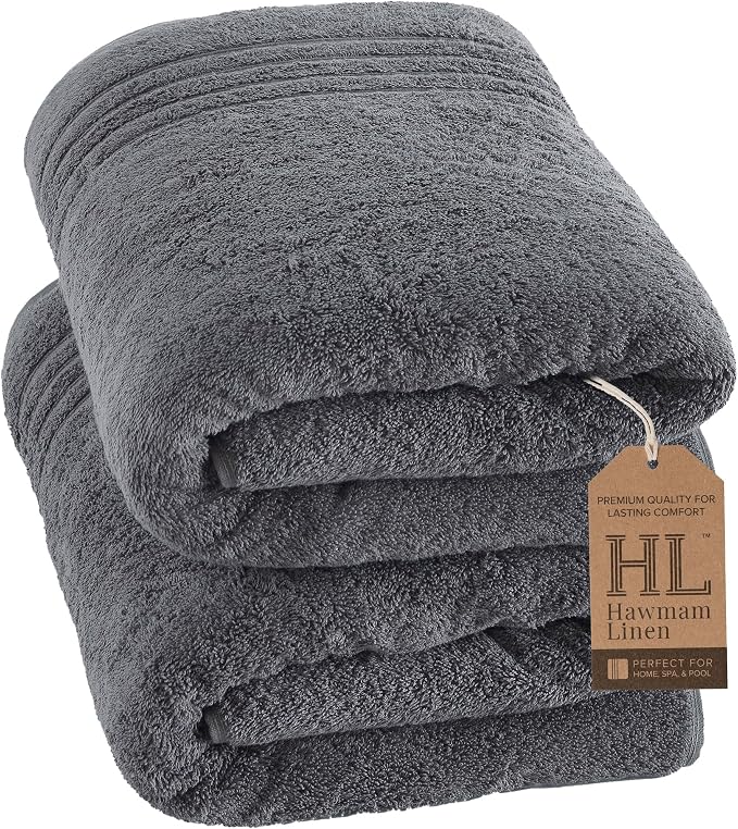 Hawmam Linen Jumbo Large Bath Sheets Towels 2 Pack Soft and Absorbent by HawmamLinen