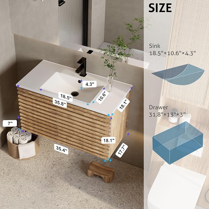 eclife 36" Floating Bathroom Vanity - Image 2