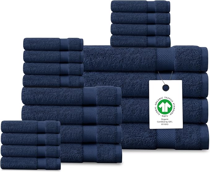 Delara Organic Cotton Luxuriously Plush Bath Towel 20 Piece Set|GOTS & Oeko-TEX by Delara