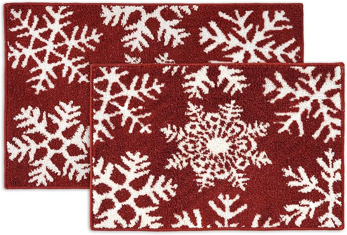 LANE LINEN Snowflake Premium Christmas Bath Rug Set 2 Piece, Extra Soft & by LaneLinen