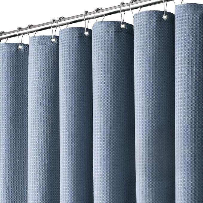 Inhousolu Fabric Shower Curtain Waffle Weave, Moonlight Blue 230 GSM Heavy Duty by INHOUSOLUHOMEDECOR