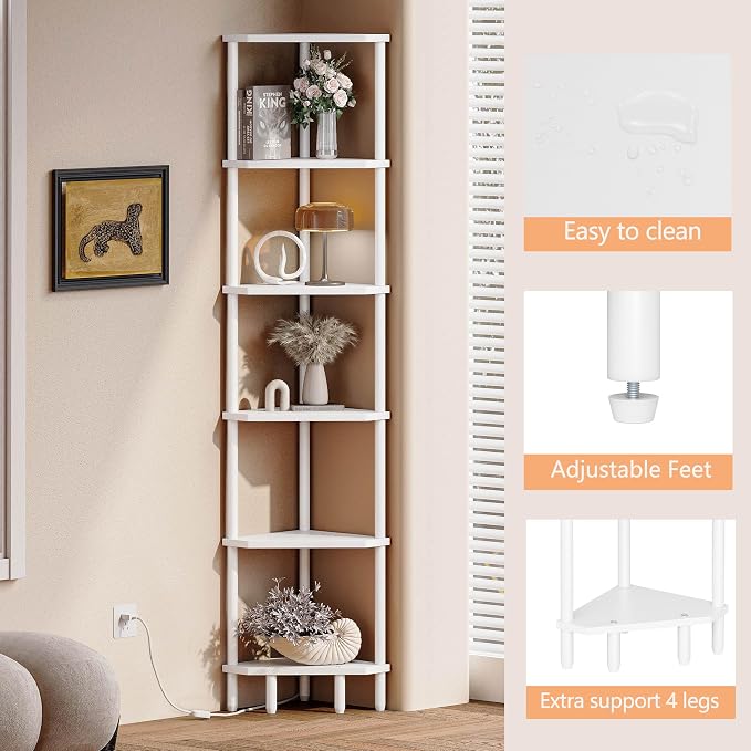 6 Tier Corner Shelf, 66.5'' Tall Standing Shelf, Narrow Display Shelf Stand - Image 7