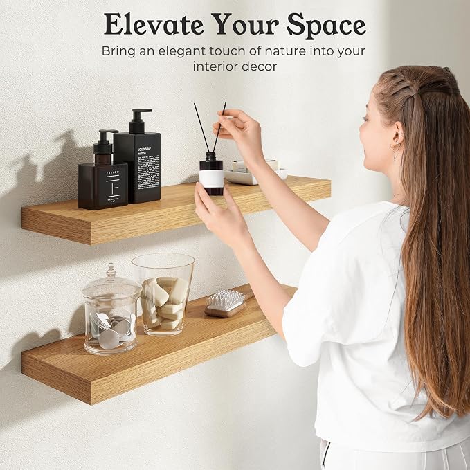 Floating Shelves for Wall, 9.3" Deep Wall Mounted Wood Shelves for Bathroom - Image 4