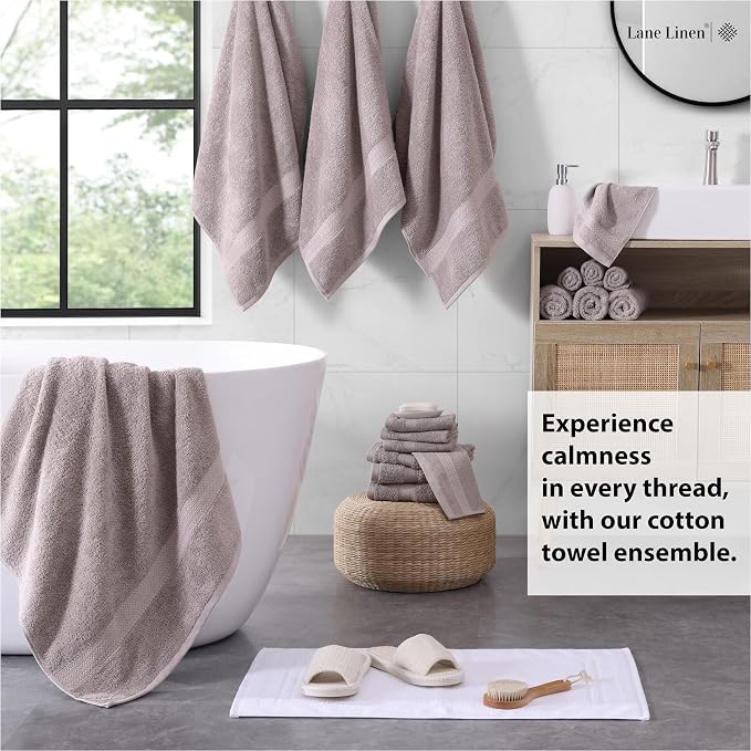 LANE LINEN Ring Spun Cotton Bath Towel Set, 8 Washcloths, 6 Hand Towels - Image 3