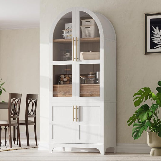 71" Tall Arched Kitchen Pantry, Mid-Century Pantry Cabinet by HarperBrightDesigns