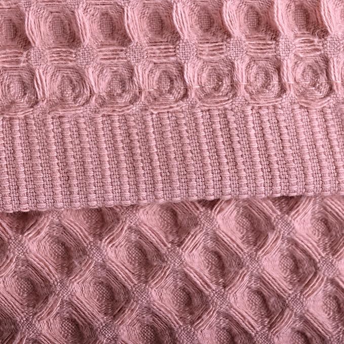 PÜSKÜL Organic Waffle Kitchen Towel 100% Turkish Cotton Set of 3 Pink - Image 3
