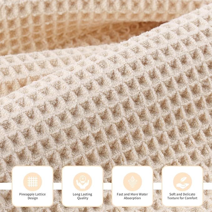 New Microfiber Waffle Bath Towels, 3 Pieces, Fast Drying, Lint Free, Includes - Image 2