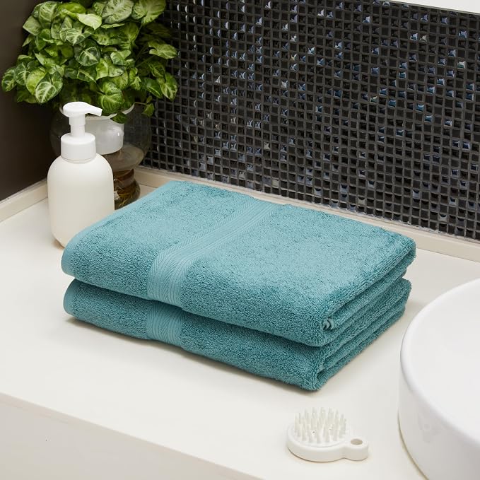 Amazon Basics Fade-Resistant 100% Cotton Bath Towel, 2 Pack, Teal Green - Image 7