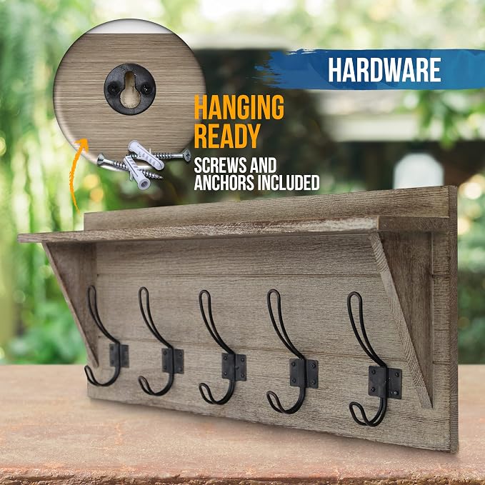 HBCY Creations Rustic Wall Mounted Coat Rack - Image 3