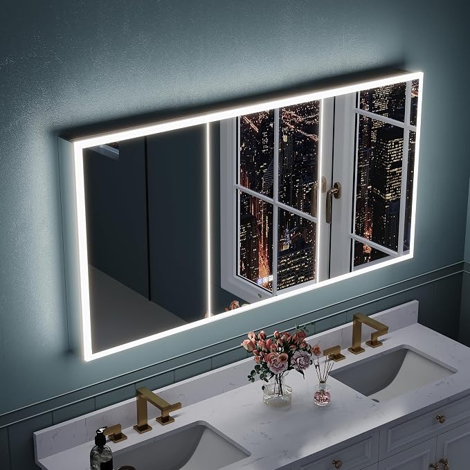 WELLFOR 60" X 30" LED Mirrored Bathroom Cabinet - Image 3