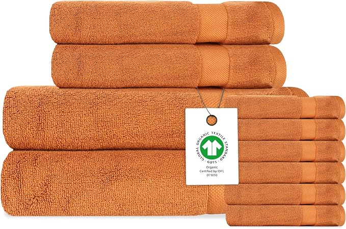 Delara Organic Cotton Luxuriously Plush Bath Towel 10 Piece Set|GOTS & Oeko-TEX by Delara