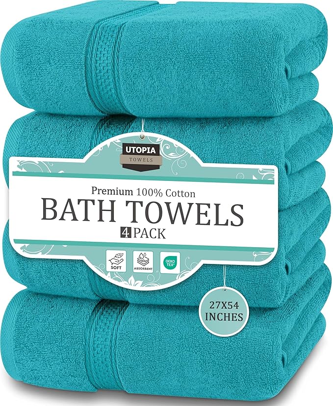 Utopia Towels 4 Pack Premium Bath Towels Set, 27 by 54 Inches, 100% Ring Spun by UTOPIATOWELS