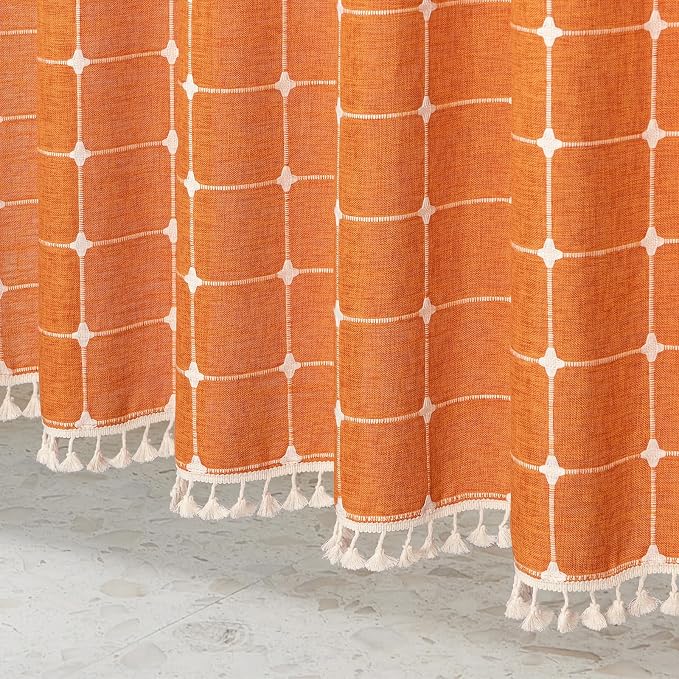MitoVilla No Hooks Needed Orange Boho Shower Curtain - Image 5