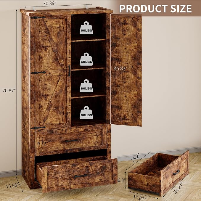 Pantry Organizers and Storage Cabinet, 71” Barn Door White Kitchen Cabinet - Image 2
